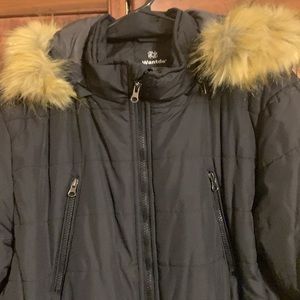 Black heavy winter coat detachable hood puffer jacket